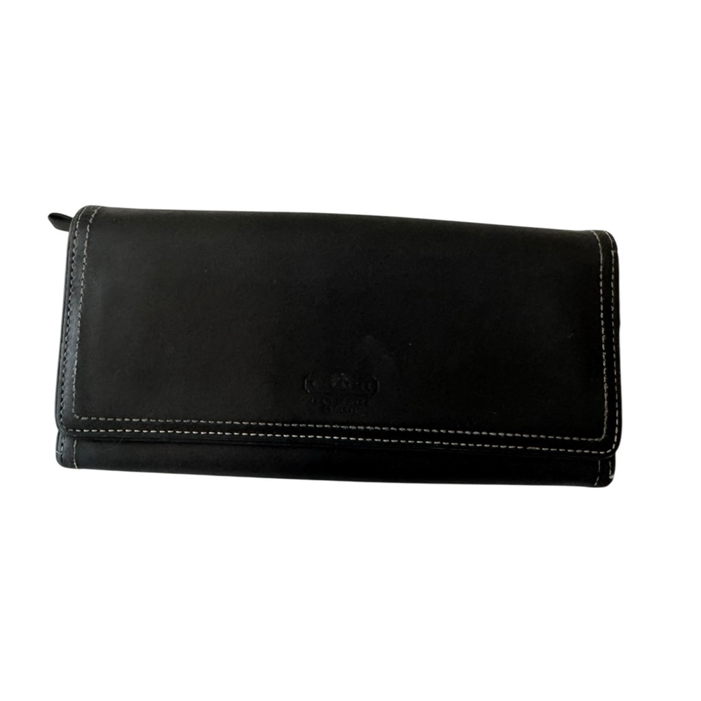 Coach Vintage Leather Black Trifold Snap Coin Zip Wallet Vintage‎